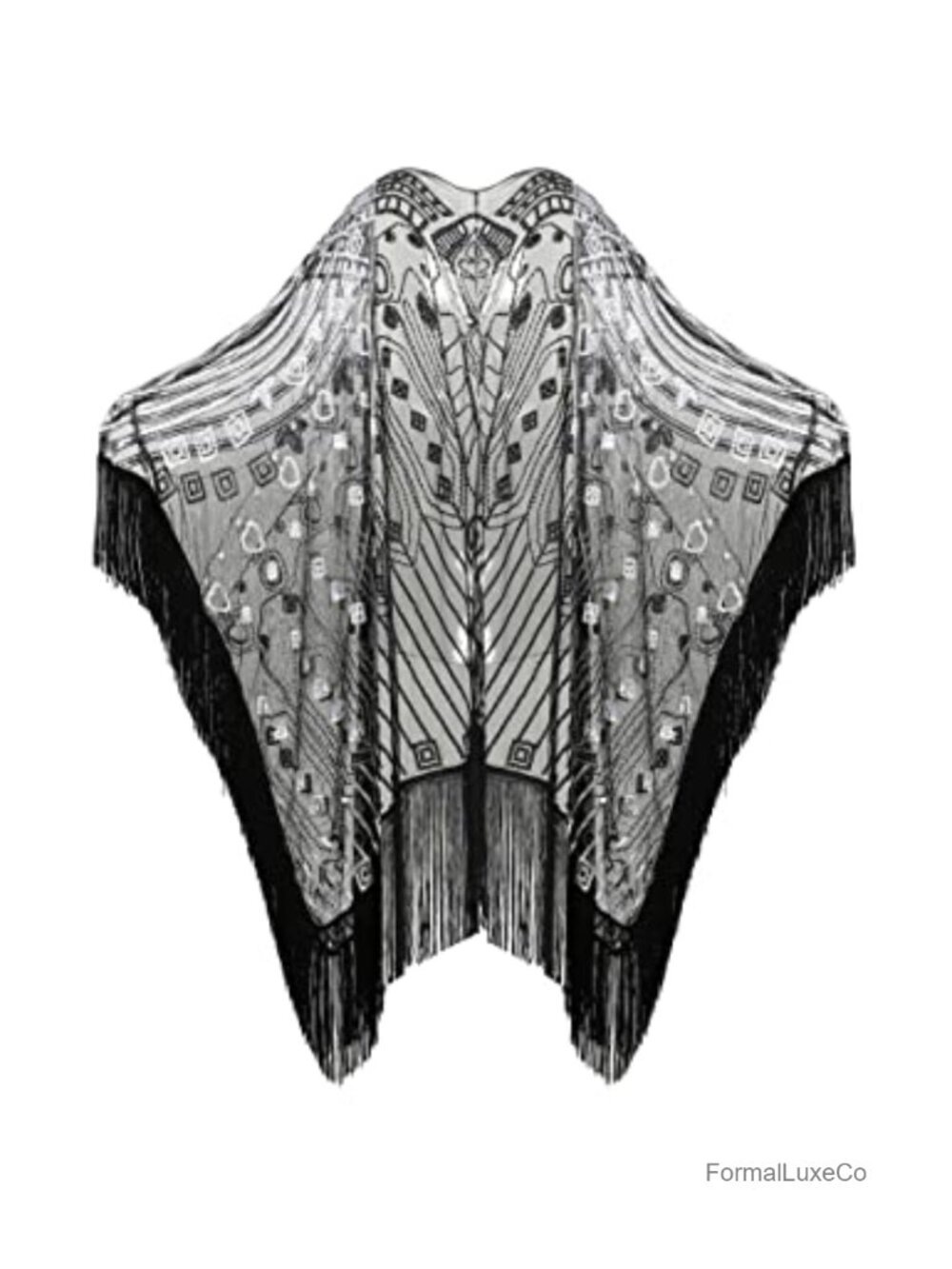 1920s Sequin Beaded Shawl Wrap Fringed Evening Cape Scarf Cover Up
